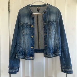 Jag Jeans Dark Blue Denim Jacket - Women's Collarless Jean Coat Size S